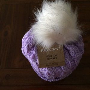 JUST COZY KNIT HAT BONNET.  One size fits.  Color:  Purple
